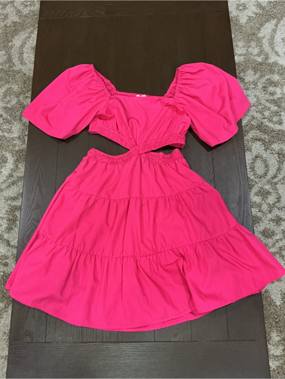 By the River Hot Pink Puff Sleeve Cutout Dress